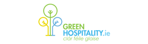 Green Hospitality Green Hospitality Logo green and blue text and ditital design trees