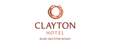 Logos for website partners (7) Clayton Hotel Burlington Road Logo in bronze font with bronze and gold wreath over the word Clayton
