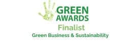 Sustainable Tree Planting Business of the Year 2023 (3) Green Awards Finalist Logo with text in green and a green hand in logo