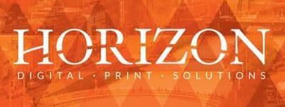 HORIZON PRINT SOLUTIONS LOGO NAME ON ORANGE BACKGROUND